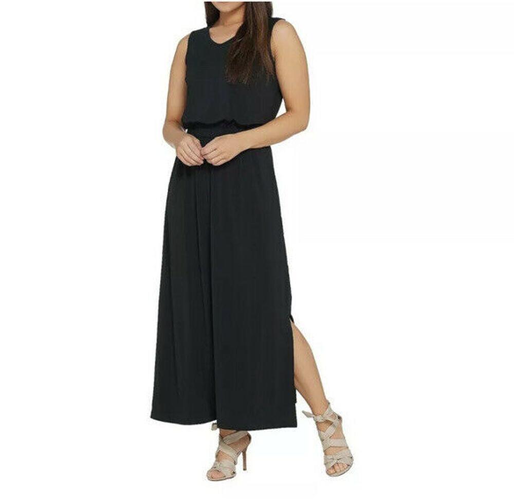 Joan Rivers Womens Jersey Maxi Dress XS Petite Black Sleeveless V-Neck NWOT